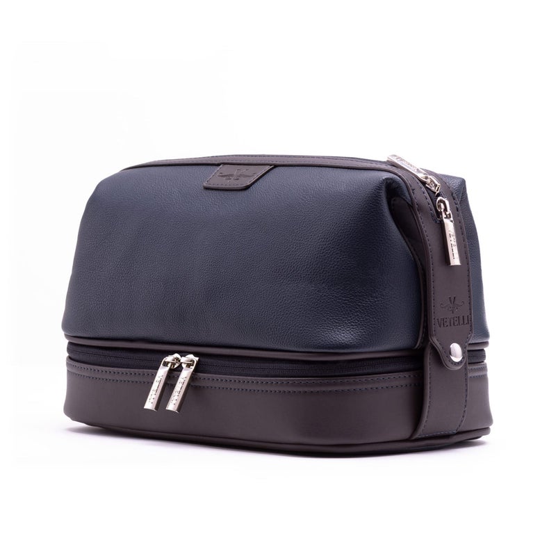 Vetelli Vetell Leo Large Leather Men'S Travel Toiletry And Shaving Case Bag With Upper And Lower Zippered Compartments  3 Interior Loops And Carrying Handles - Image 2