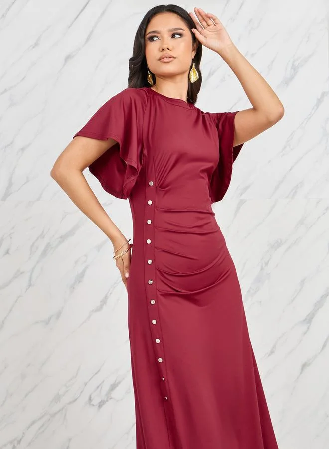 ستايلي Pleated Button Detail A-Line Maxi Dress