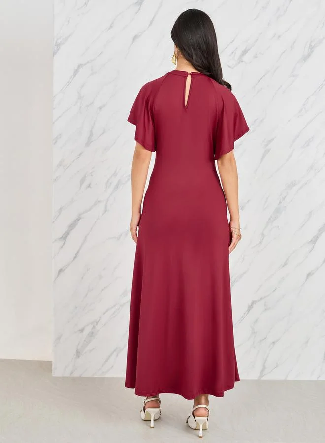 ستايلي Pleated Button Detail A-Line Maxi Dress