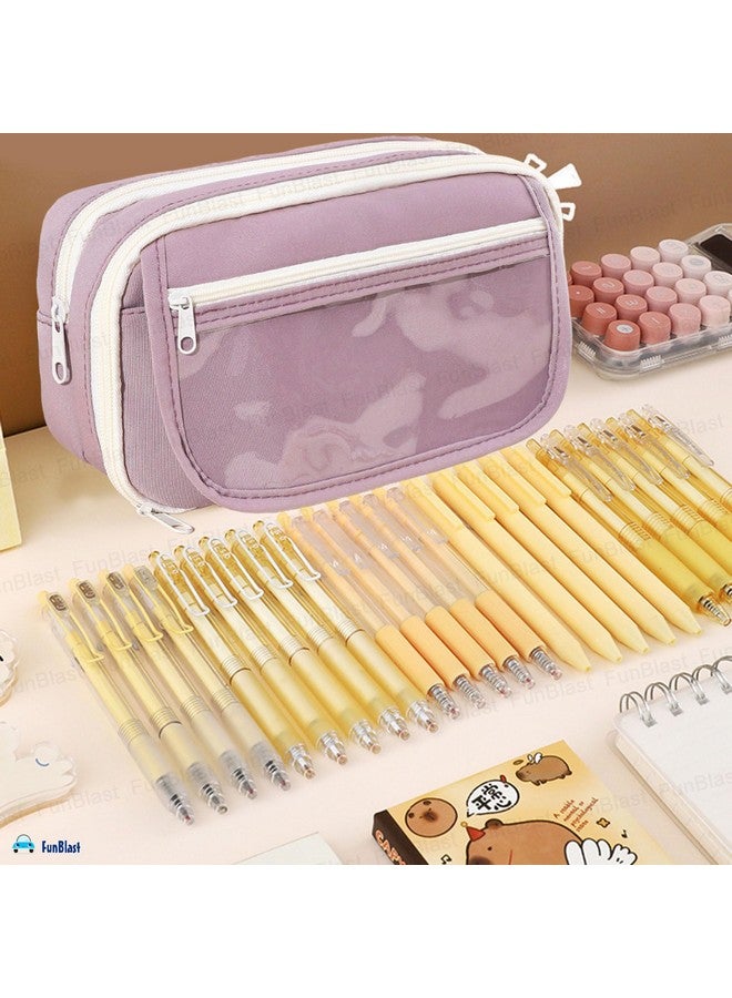 فنبلاست حقيبة أقلام فن بلاست - حقيبة أقلام كاواي، منظم أقلام أنيق، حقيبة متعددة الأغراض بسحاب للأطفال والكبار، حقيبة تنظيم أدوات مكتبية كبيرة السعة (حقيبة - بنفسجي) - Image 3