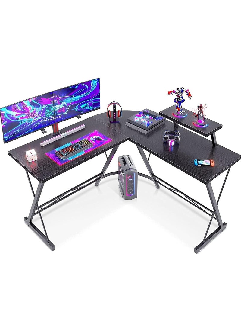 Apexll - L-Shaped Desk Computer Corner Table 51 Inch Home Gaming Desk Office Writing Workstation With Large Monitor Stand Space-Saving Easy To Assemble 51X18.2X29.5 Inch Black - Image 1