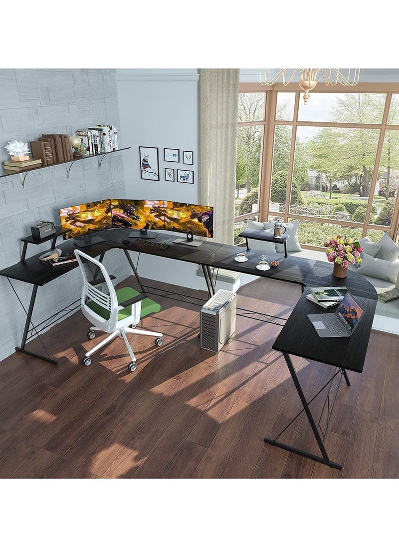 Apexll - L-Shaped Desk Computer Corner Table 51 Inch Home Gaming Desk Office Writing Workstation With Large Monitor Stand Space-Saving Easy To Assemble 51X18.2X29.5 Inch Black - Image 1