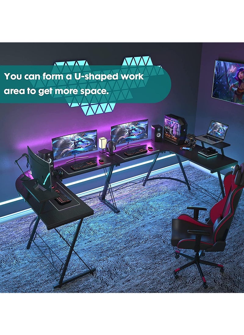 Apexll - L-Shaped Desk Computer Corner Table 51 Inch Home Gaming Desk Office Writing Workstation With Large Monitor Stand Space-Saving Easy To Assemble 51X18.2X29.5 Inch Black - Image 1