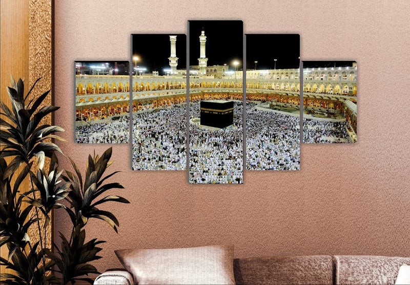 SAF مجموعة من 5 لوحات فنية إسلامية حديثة من مكة والمدينة للديكور المنزلي - لوحة كبيرة 18 بوصة × 30 بوصة SANFPNLS32286، متعددة الألوان - Image 3