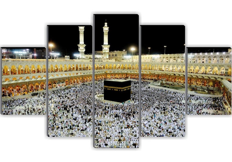 SAF مجموعة من 5 لوحات فنية إسلامية حديثة من مكة والمدينة للديكور المنزلي - لوحة كبيرة 18 بوصة × 30 بوصة SANFPNLS32286، متعددة الألوان - Image 2