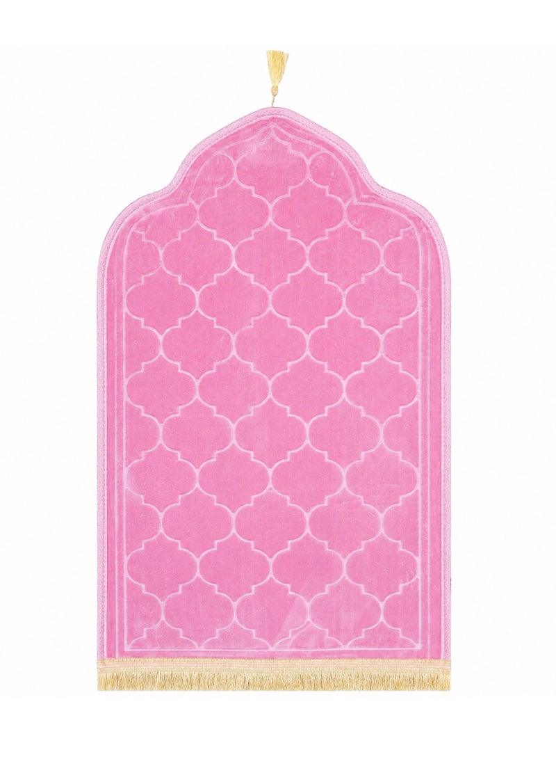 Yuwell Embossed Islamic Prayer Mat 70 × 110CM, Soft Velvet Sajadah with Anti-Slip Base, Comfortable Salah Prayer Rug for Men & Women, Muslim Prayer Mat for Ramadan, Eid, Hajj & Daily Worship Pink - Image 1