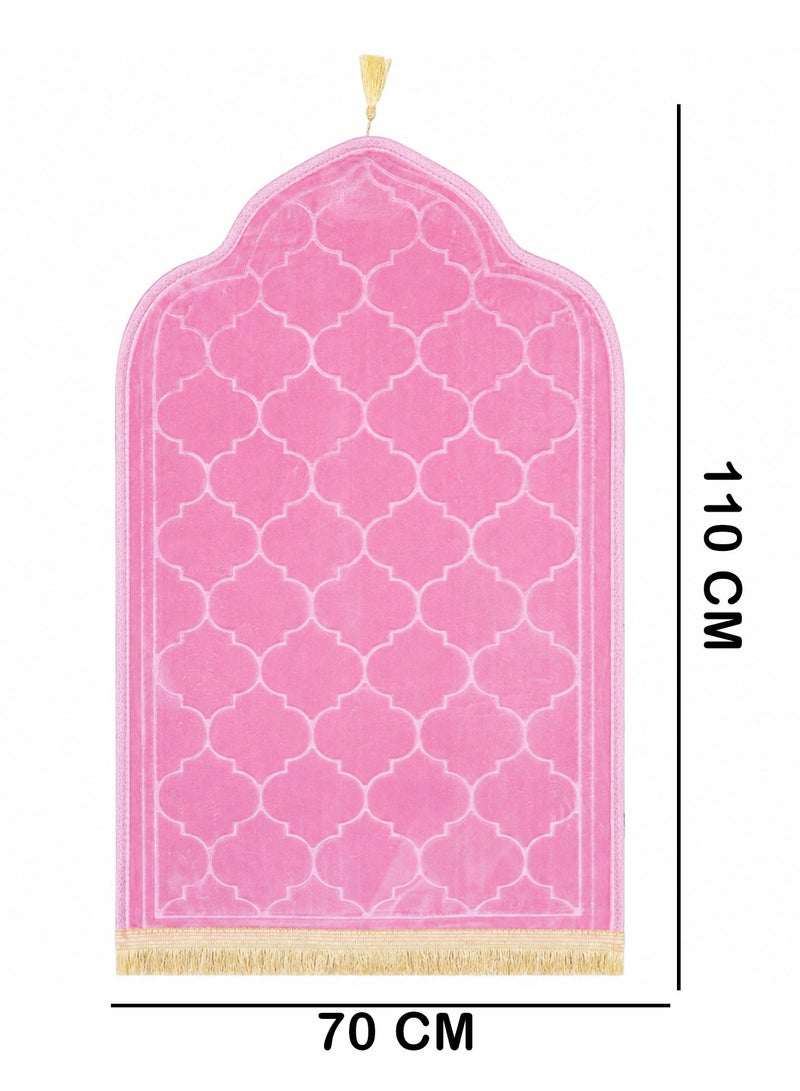 Yuwell Embossed Islamic Prayer Mat 70 × 110CM, Soft Velvet Sajadah with Anti-Slip Base, Comfortable Salah Prayer Rug for Men & Women, Muslim Prayer Mat for Ramadan, Eid, Hajj & Daily Worship Pink - Image 2
