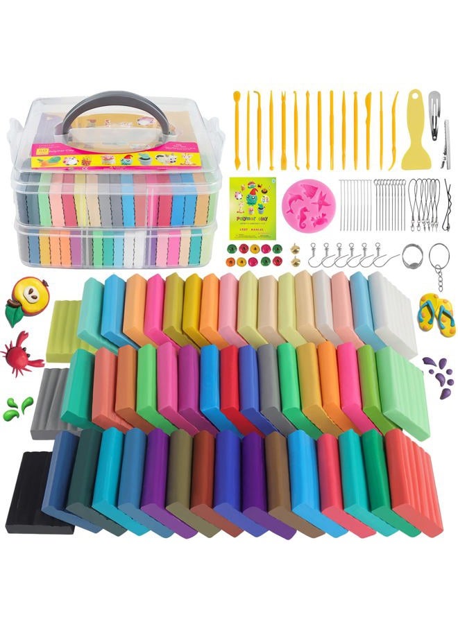 CyAJM Polymer Clay Starter kit, Oven Baked Model Clay, Safe and Non-Toxic DIY Modeling Clay, Sculpting Clay Tools and Accessories,Ideal Gift for Children, Adults and Artists (50 Color) - Image 1