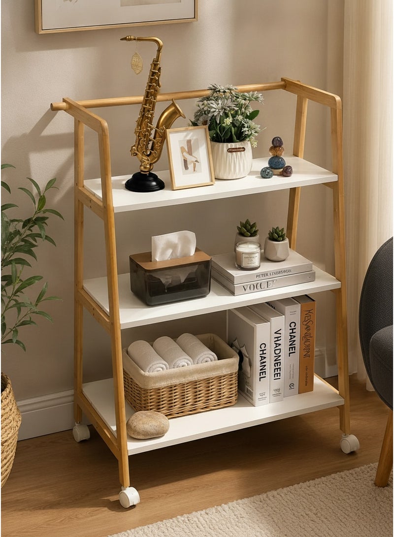 Living 3-Tier Mobile Shelving Unit with Top Handle | Multi-Purpose Utility Storage Trolley | Premium Home and Office Organizer on Wheels - Image 1