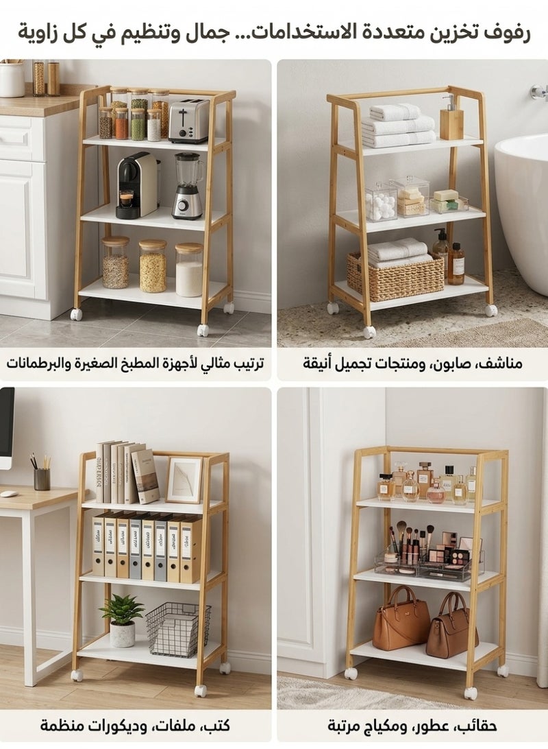 Living 3-Tier Mobile Shelving Unit with Top Handle | Multi-Purpose Utility Storage Trolley | Premium Home and Office Organizer on Wheels - Image 3