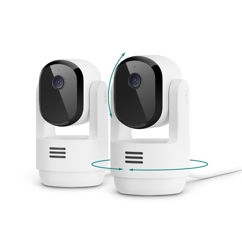 Arlo Essential Indoor Pan Tilt Security Camera 2K (2025 Release) - Wired Plug-in Power, Person Recognition, Animal Detection, Animated Preview, 1-Month Secure Plan, Auto Motion Tracking, 2 Cam, White - Image 1