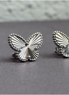 Al Kasr Jewelry Striped Butterfly Stud Earrings with frame - Elegant Design - Sterling Silver 925 - Plated Rhodium White Gold 18K  - Image 3