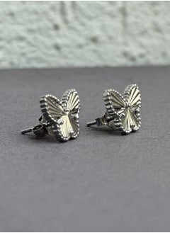 Al Kasr Jewelry Striped Butterfly Stud Earrings with frame - Elegant Design - Sterling Silver 925 - Plated Rhodium White Gold 18K  - Image 2