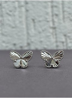 Al Kasr Jewelry Striped Butterfly Stud Earrings with frame - Elegant Design - Sterling Silver 925 - Plated Rhodium White Gold 18K  - Image 1
