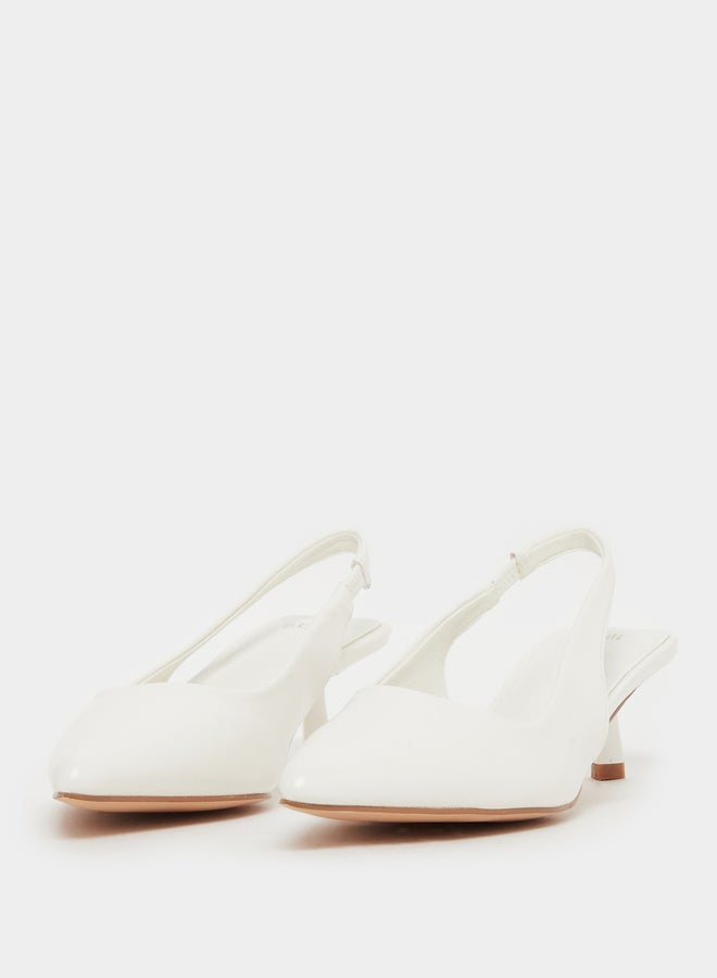 Styli White Plain Kitten Heel Slingback Shoes  - Image 2
