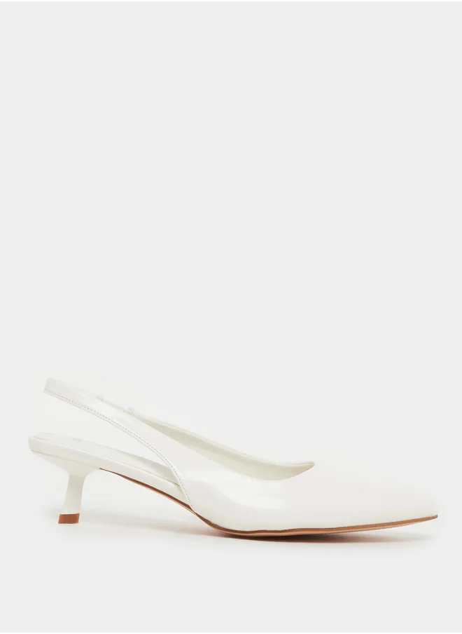 Styli White Plain Kitten Heel Slingback Shoes