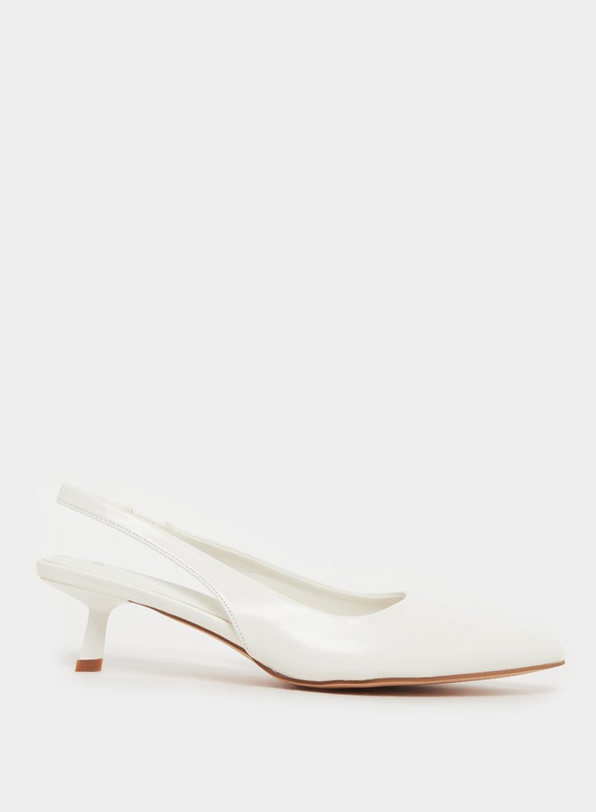 Styli White Plain Kitten Heel Slingback Shoes  - Image 1