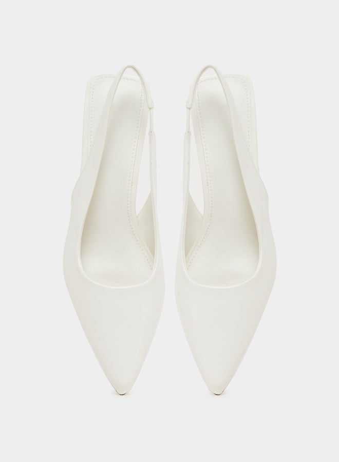 Styli White Plain Kitten Heel Slingback Shoes  - Image 5