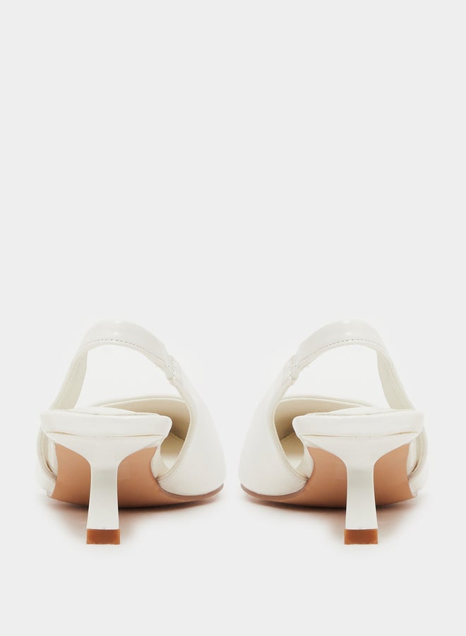 Styli White Plain Kitten Heel Slingback Shoes  - Image 4