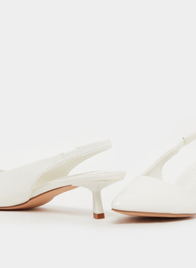 Styli White Plain Kitten Heel Slingback Shoes  - Image 3