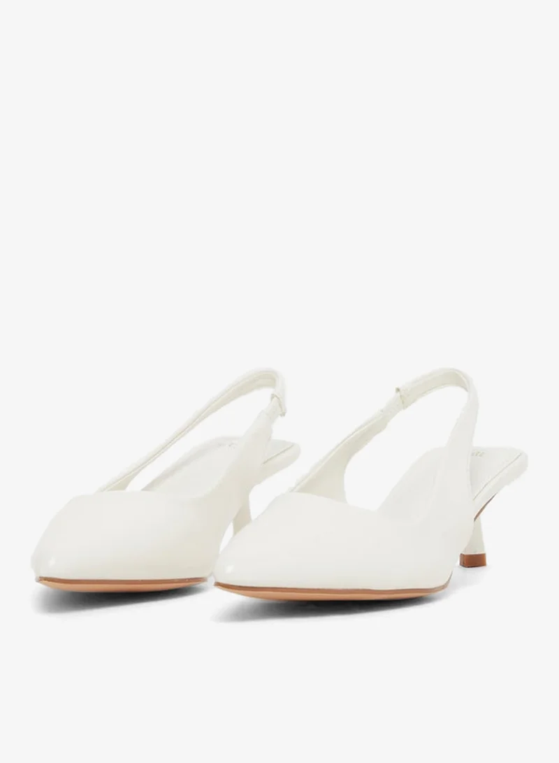 Styli White Plain Kitten Heel Slingback Shoes