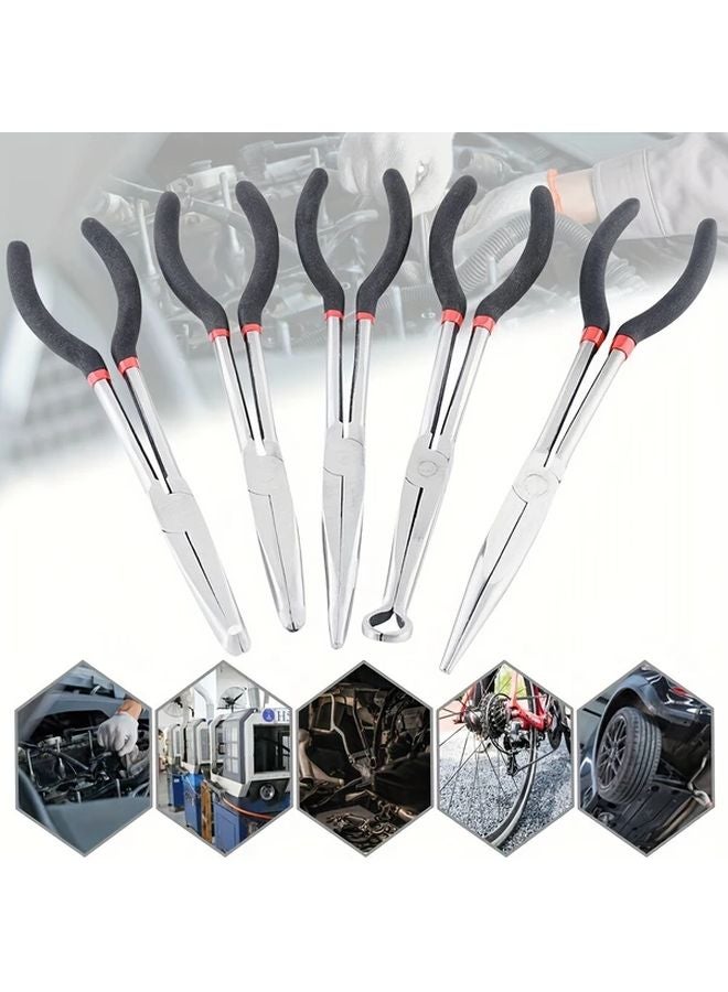 5pcs 11 Inch Long Reach Pliers Set Straight 25 45 90 Degree Angles Rounded Tips - Image 2