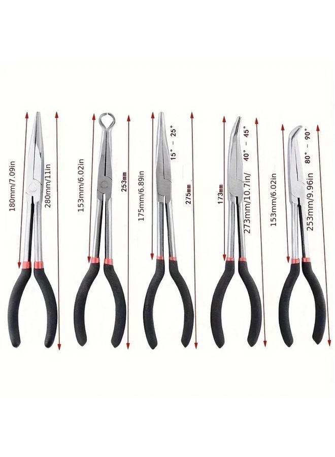 5pcs 11 Inch Long Reach Pliers Set Straight 25 45 90 Degree Angles Rounded Tips - Image 3