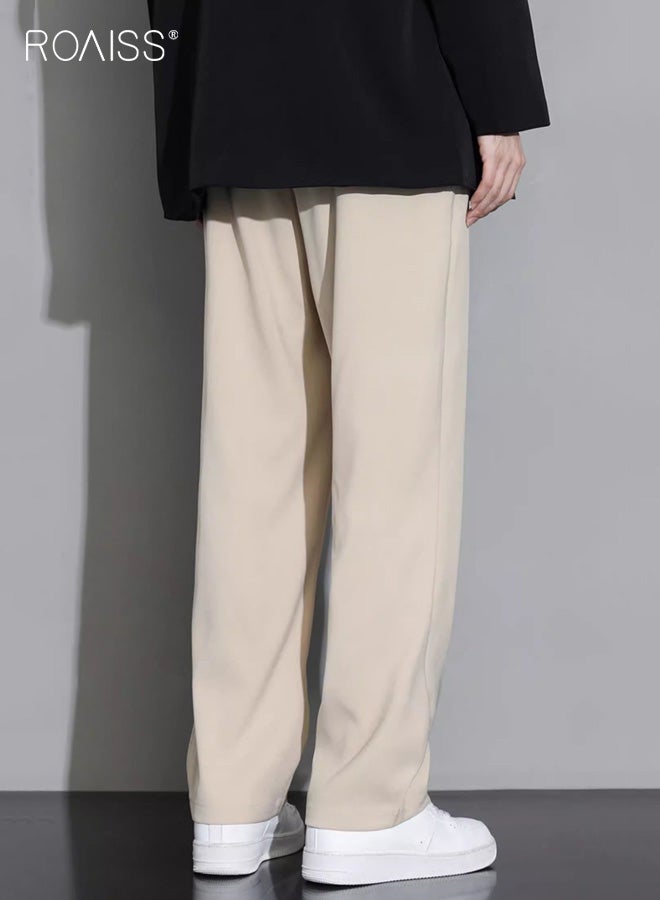 رويس بنطلون تشينو رجالي مريح بقصة مستقيمة، بنطلون كاجوال أنيق، تصميم بسيط بلون واحد مع جيوب عملية وحزام خصر مطاطي، مثالي للارتداء اليومي - Image 3