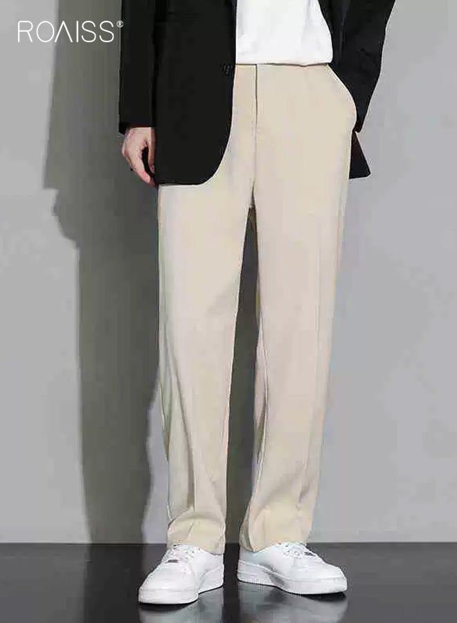 رويس بنطلون تشينو رجالي مريح بقصة مستقيمة، بنطلون كاجوال أنيق، تصميم بسيط بلون واحد مع جيوب عملية وحزام خصر مطاطي، مثالي للارتداء اليومي - Image 1