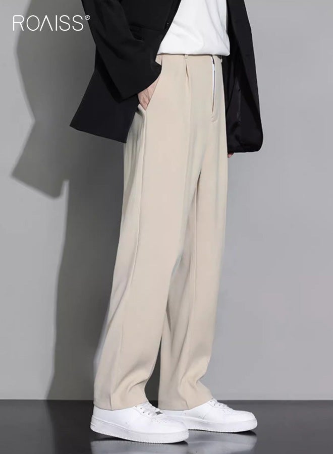 رويس بنطلون تشينو رجالي مريح بقصة مستقيمة، بنطلون كاجوال أنيق، تصميم بسيط بلون واحد مع جيوب عملية وحزام خصر مطاطي، مثالي للارتداء اليومي - Image 2