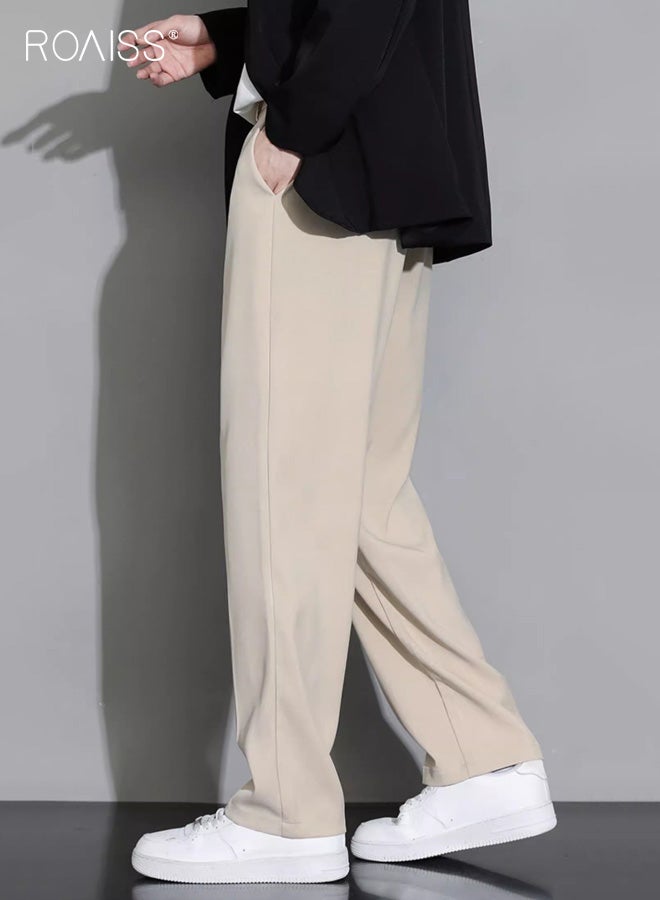 رويس بنطلون تشينو رجالي مريح بقصة مستقيمة، بنطلون كاجوال أنيق، تصميم بسيط بلون واحد مع جيوب عملية وحزام خصر مطاطي، مثالي للارتداء اليومي - Image 4