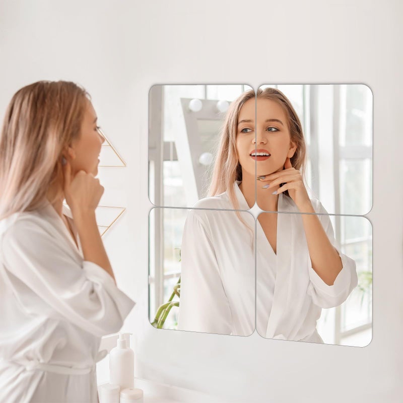 Flexible Self Adhesive Acrylic Mirror Tiles 4 Pack 11 81 X 11 81 Inch For Wall Door Wardrobe - Image 5