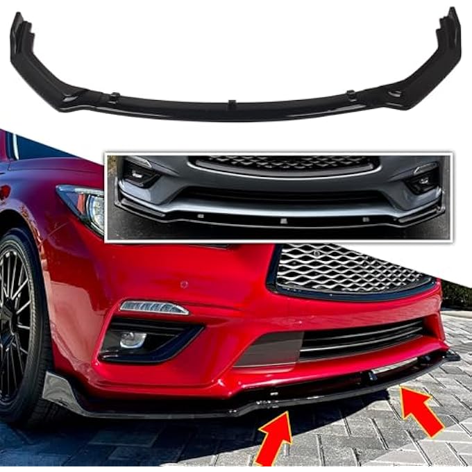 FINMOKAL ABS Glossy Black Front Bumper Lip Splitter Air Dam Chin Spoiler Compatible with Infiniti Q50 Base Models only 2018-2023 - Image 2