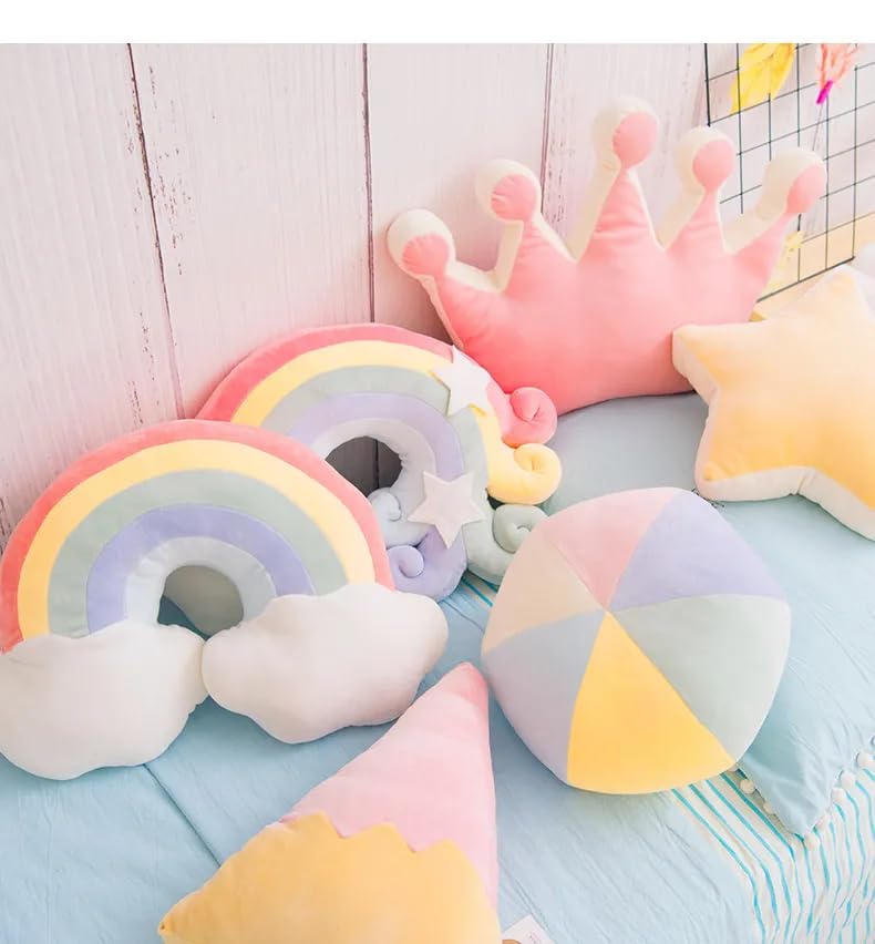 Peach Cuddle Cute Rainbow Cloud Shaped Velvet Fluffy Cushion for Kids Room, Living Room, Bedroom, Luxury Furnishing, Throw Pillow (16x18 inch, Blue) Rainbow Cushion - Image 5