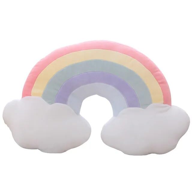 Peach Cuddle Cute Rainbow Cloud Shaped Velvet Fluffy Cushion for Kids Room, Living Room, Bedroom, Luxury Furnishing, Throw Pillow (16x18 inch, Blue) Rainbow Cushion - Image 3