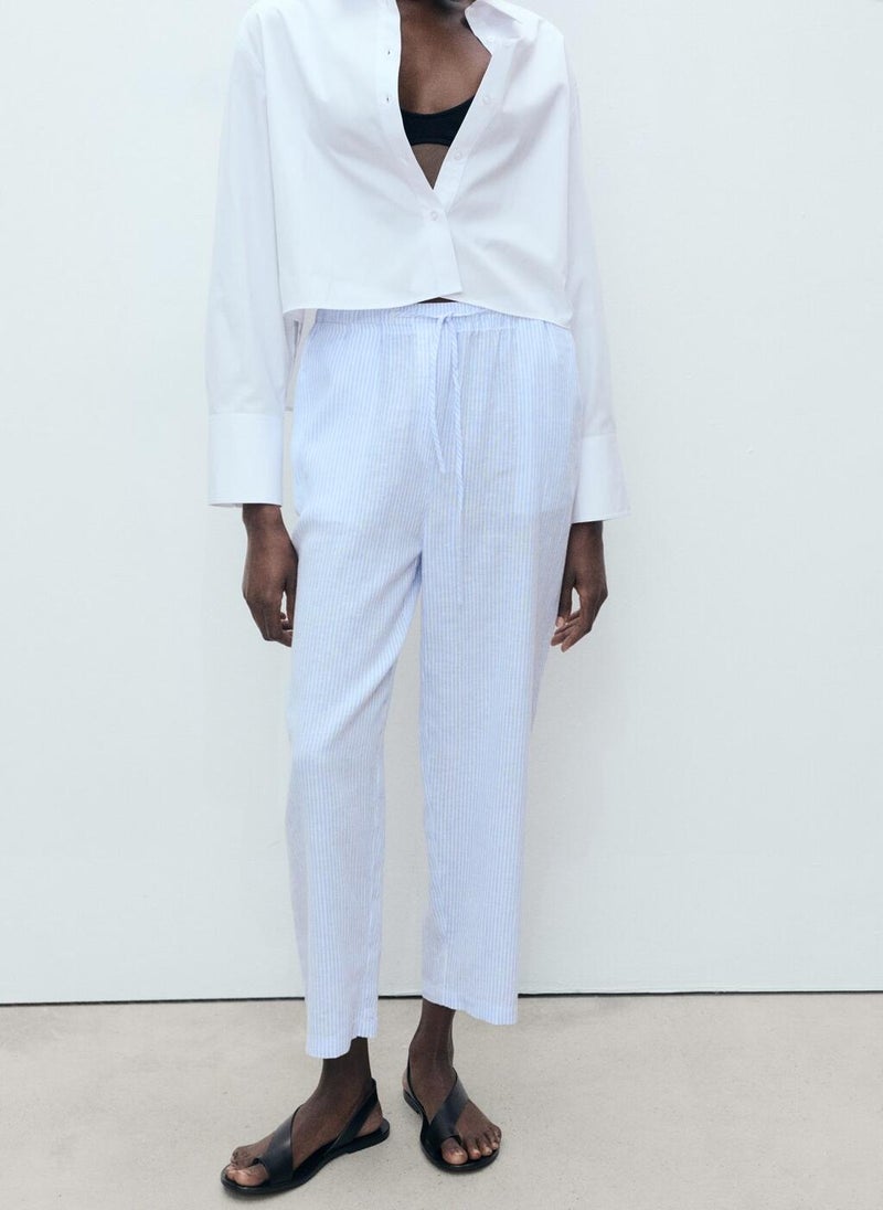 MANGO Straight Linen-Blend Trousers  - Image 1