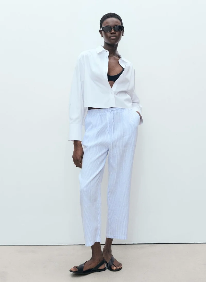 MANGO Straight Linen-Blend Trousers