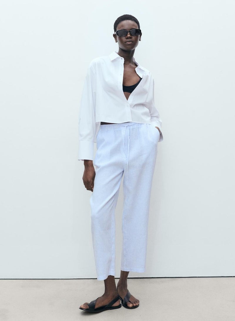 MANGO Straight Linen-Blend Trousers  - Image 4