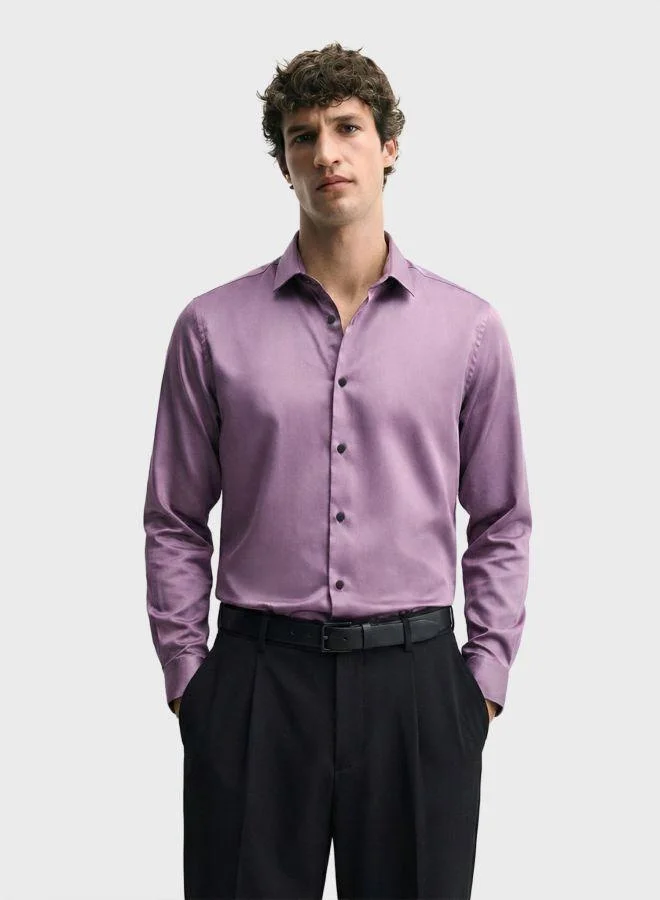 The Indian Garage Co Men Slim Fit Solid Round Neck Full Sleeves Shirt
