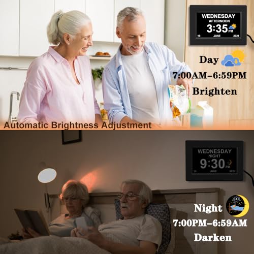 AINFTIME DST Digital Clock with Date and Day of Week for Elderly-12 Alarms Medication Reminder Dementia Alzheimers Clock Calendar with Extra Large Display (7 inch Black) - Image 5