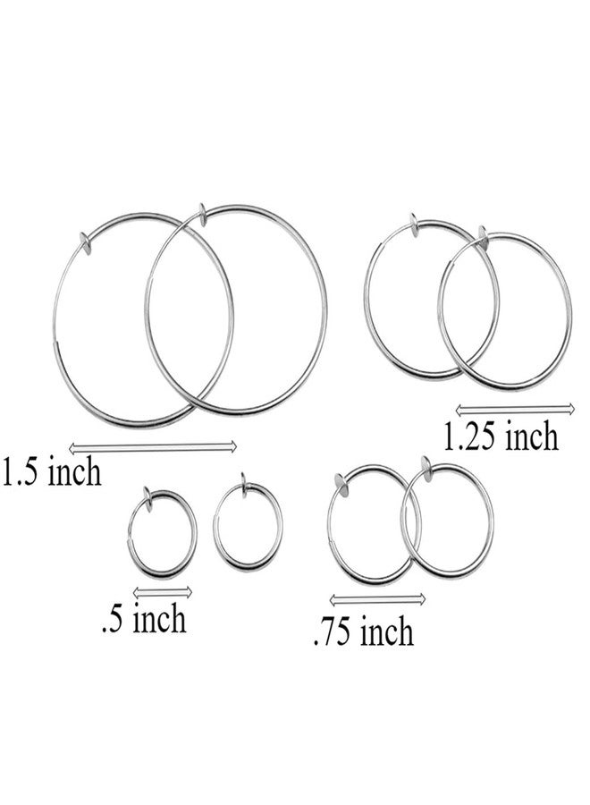 إيفلوتس أقراط حلقية بمشبك من إيفيلوتس - لون ذهبي أو فضي - مشبك زنبركي لطيف للأذنين غير المثقوبة - لا يسبب قرصاً/خالي من النيكل - 4 أحجام مختلفة - Image 4