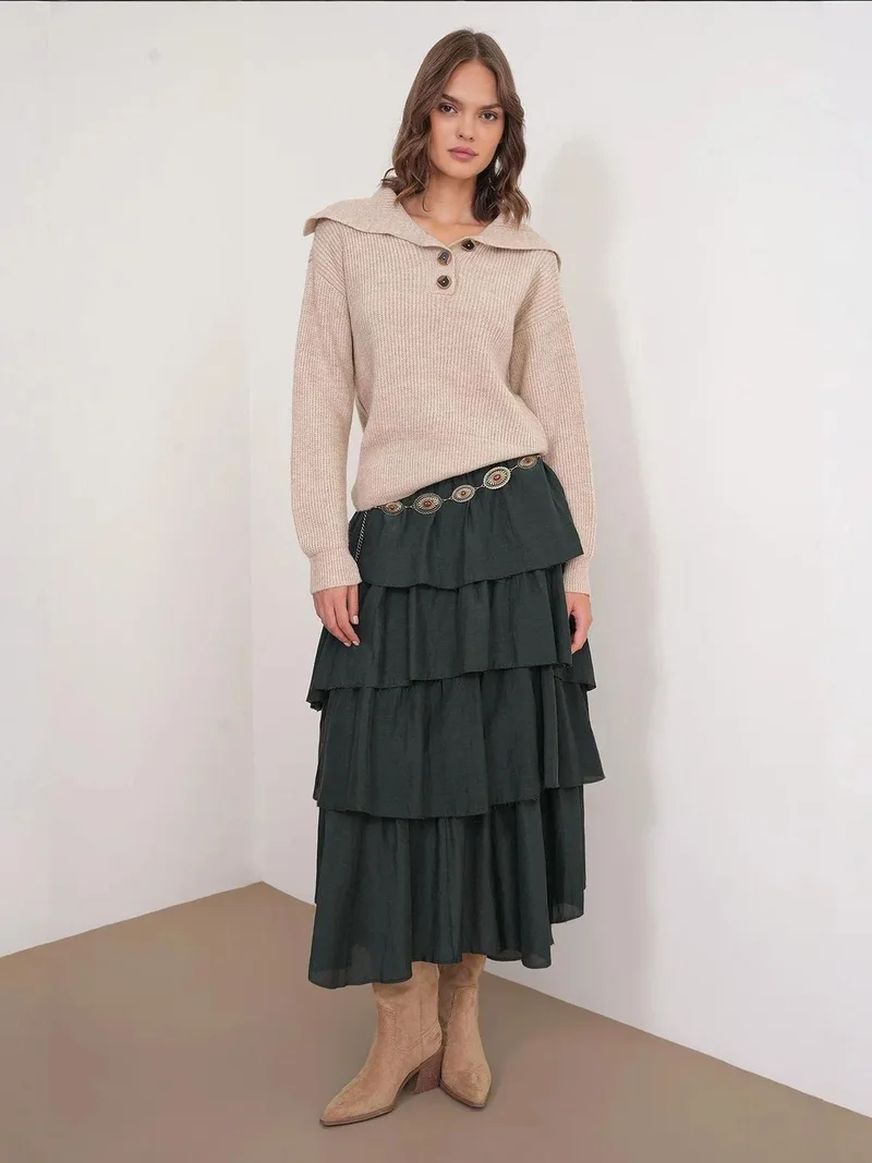 MixRay Mixray Buttoned Wide Collar Knit Sweater