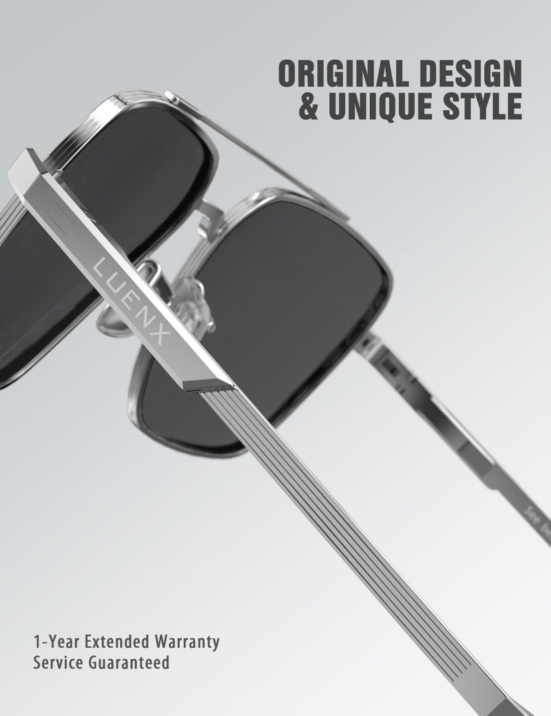 LUENX Aviator Sunglasses for Men Womenï¼Œ Square Polarized Polygon Mirror Silver Lens Silver Metal Frame 58MM - Image 5
