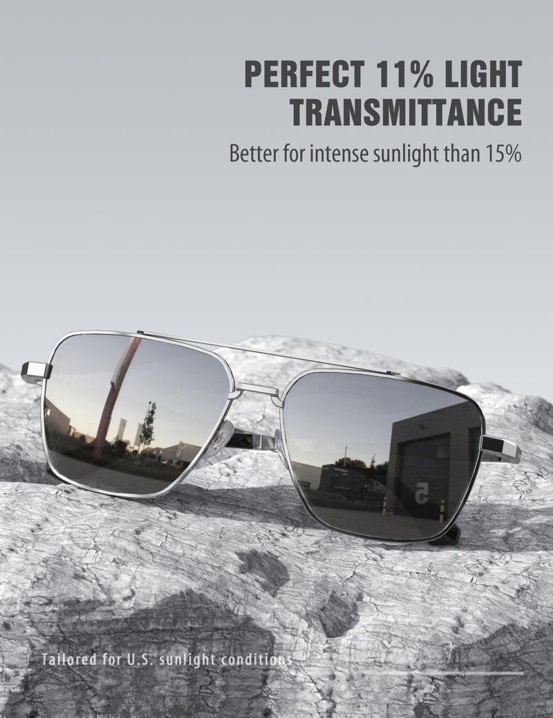 LUENX Aviator Sunglasses for Men Womenï¼Œ Square Polarized Polygon Mirror Silver Lens Silver Metal Frame 58MM - Image 3