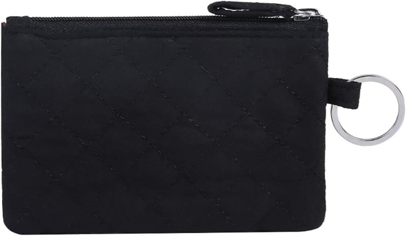 TELEXSUN Iconic Zip ID Case Card Holder for Women,Signature Cotton Coin Purse with Id Window,RFID Blocking Change Pouch with Key Chain(BLACK) - Image 3