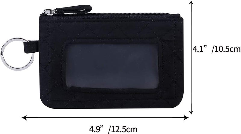 TELEXSUN Iconic Zip ID Case Card Holder for Women,Signature Cotton Coin Purse with Id Window,RFID Blocking Change Pouch with Key Chain(BLACK) - Image 2