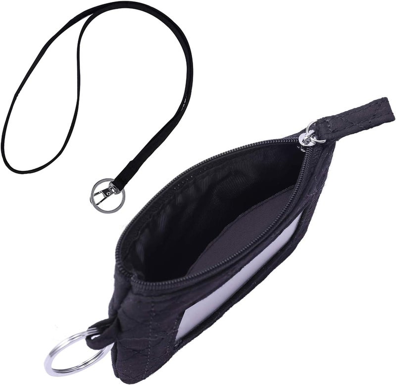 TELEXSUN Iconic Zip ID Case Card Holder for Women,Signature Cotton Coin Purse with Id Window,RFID Blocking Change Pouch with Key Chain(BLACK) - Image 4