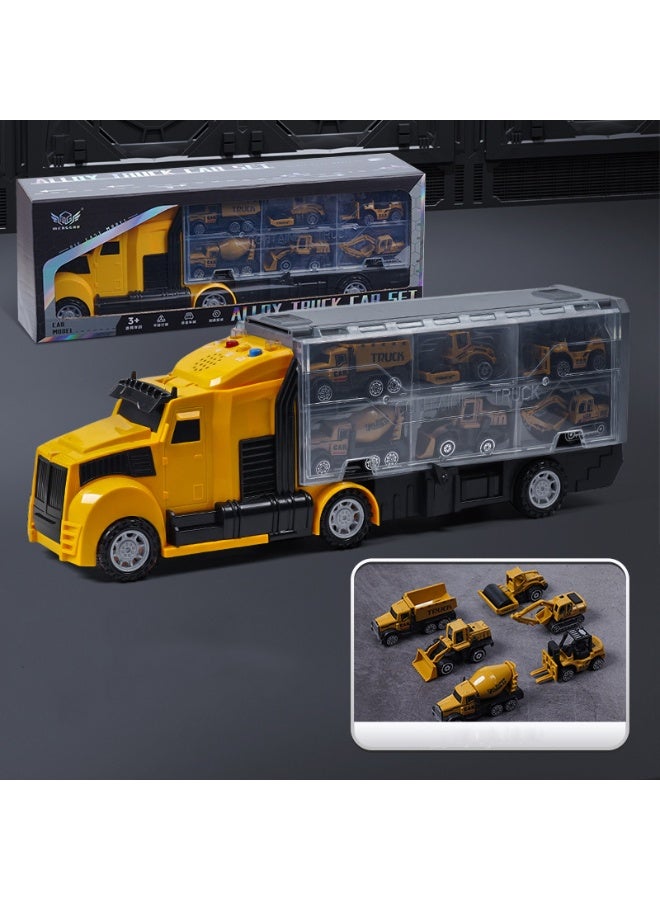HALAMODO 7 pcs Construction Truck Toy Set, Alloy Engineering Vehicle , Construction Truck Toy Set, Die-Cast Carrier Vehicle & Cars, Long Nose Container Truck With 6 Earth-Tone Heavy Duty Cars , Children Large Storage Cargo Truck , Early Educational Intelligence Toy Cars ,  Ideal Birthday Gift for Kids - Image 1