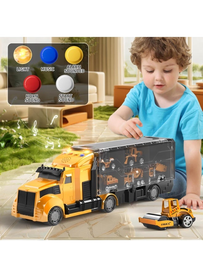 HALAMODO 7 pcs Construction Truck Toy Set, Alloy Engineering Vehicle , Construction Truck Toy Set, Die-Cast Carrier Vehicle & Cars, Long Nose Container Truck With 6 Earth-Tone Heavy Duty Cars , Children Large Storage Cargo Truck , Early Educational Intelligence Toy Cars ,  Ideal Birthday Gift for Kids - Image 3