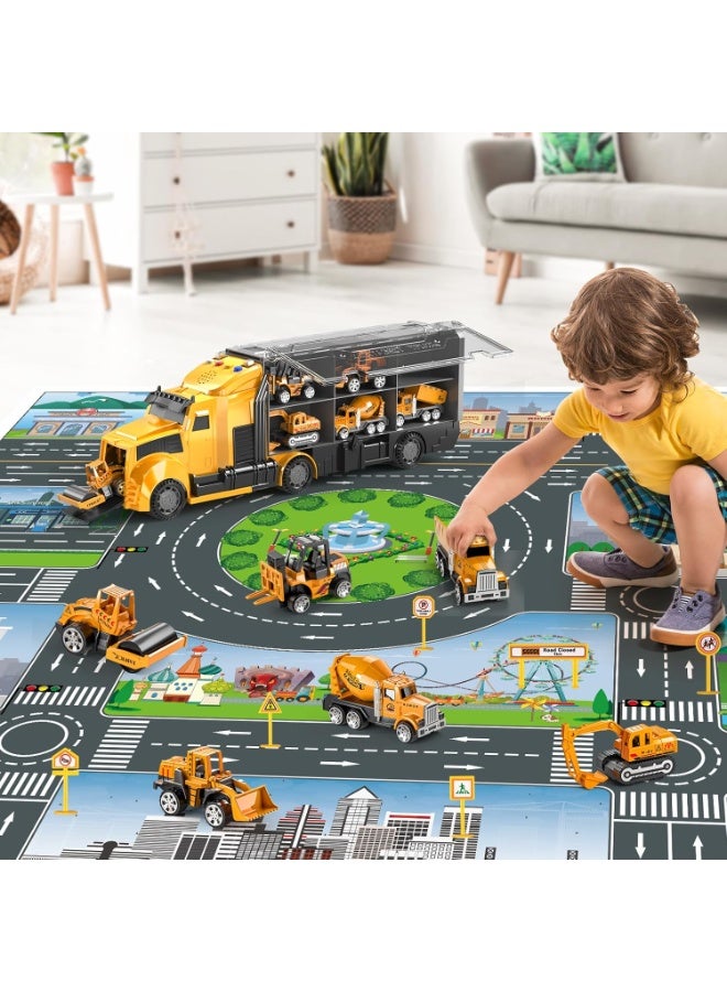 HALAMODO 7 pcs Construction Truck Toy Set, Alloy Engineering Vehicle , Construction Truck Toy Set, Die-Cast Carrier Vehicle & Cars, Long Nose Container Truck With 6 Earth-Tone Heavy Duty Cars , Children Large Storage Cargo Truck , Early Educational Intelligence Toy Cars ,  Ideal Birthday Gift for Kids - Image 5
